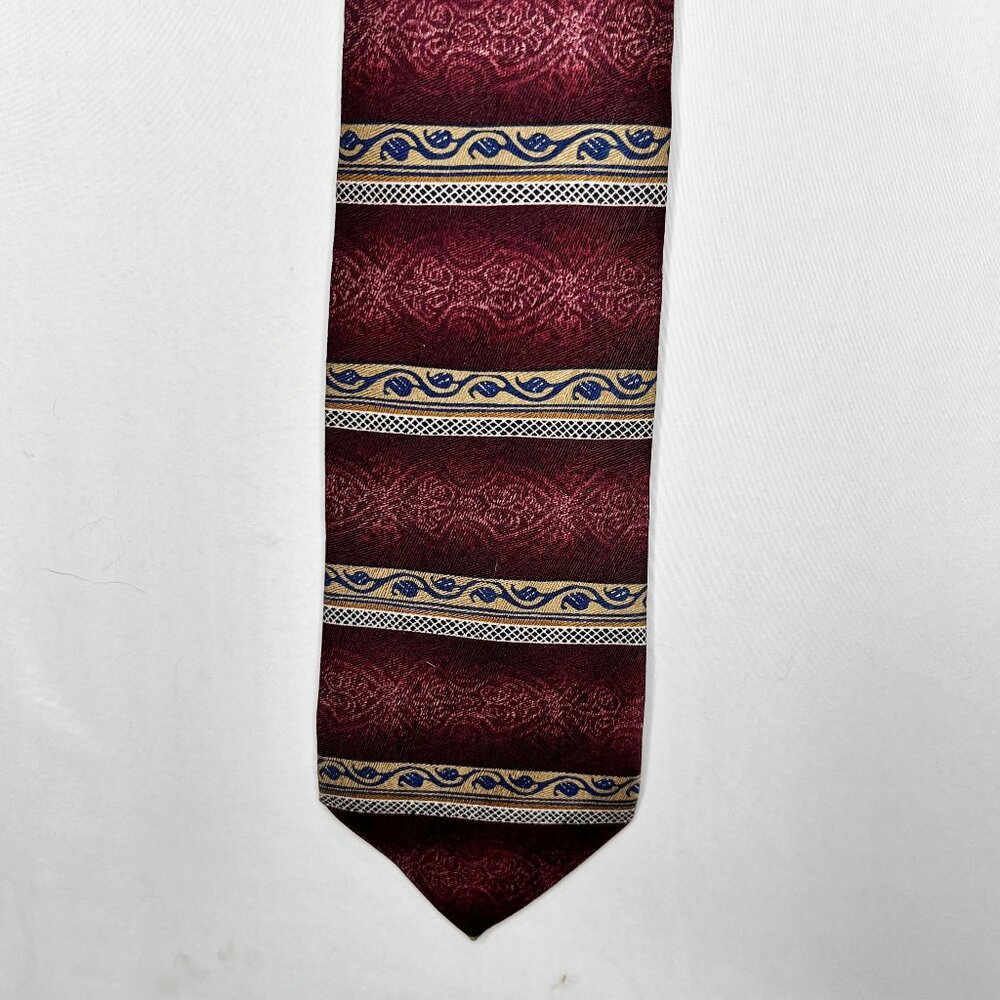 UNICEF Men’s Neck Tie 4” Maroon Blue Beige Stripe Silk Necktie USA